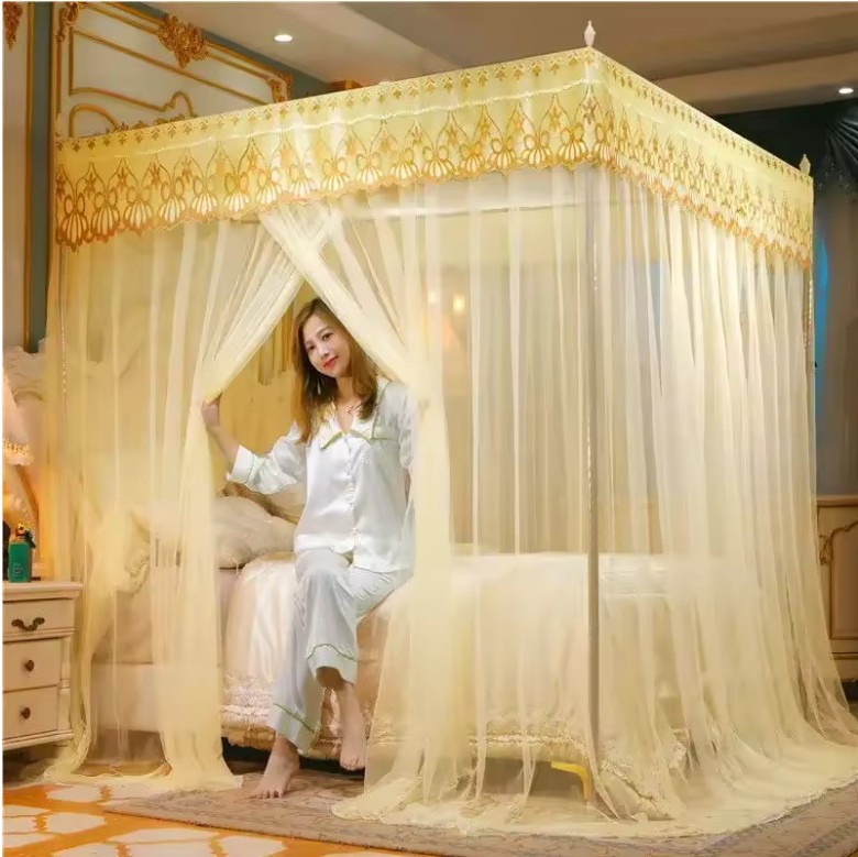 Romantic Embroidered Lace Mosquito Net – Square Canopy Bed Curtain for Queen/Double Bed (Bracket Not Included) - Image 6