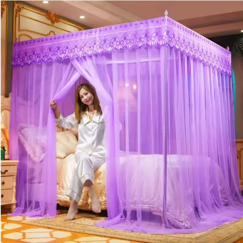 Romantic Embroidered Lace Mosquito Net – Square Canopy Bed Curtain for Queen/Double Bed (Bracket Not Included)