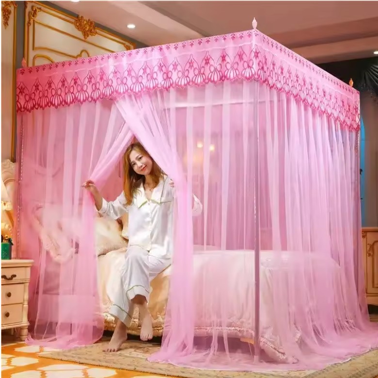 Romantic Embroidered Lace Mosquito Net – Square Canopy Bed Curtain for Queen/Double Bed (Bracket Not Included) - Image 4